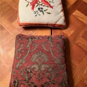 Vintage decorative Red and Gray Accent Pillows Needle Point Cardinal Pillow